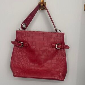 Red pink Croc-Embossed Leather Tote Bag - Women's